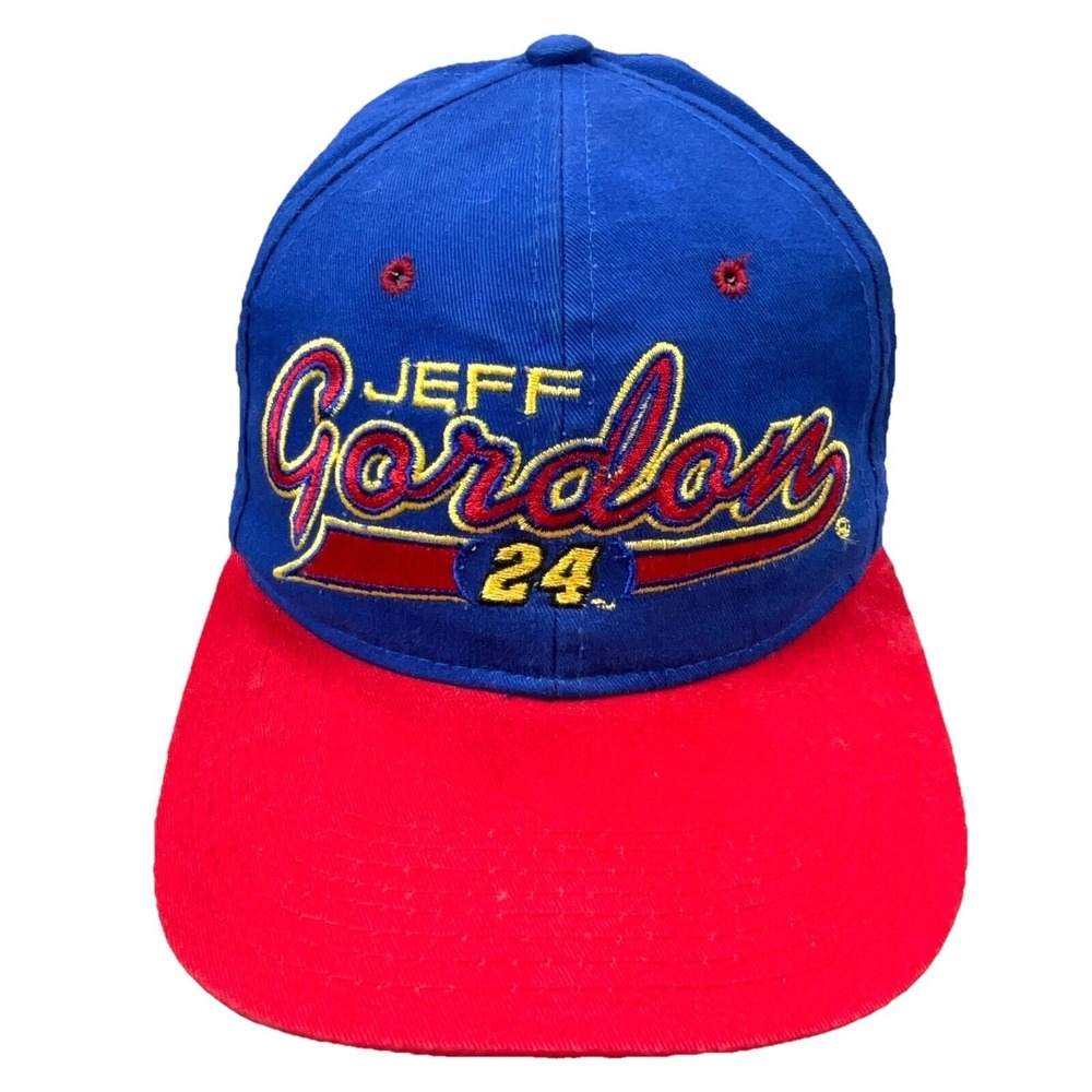 Vintage Jeff Gordon Hat Cap Snapback NASCAR Racing Y2K 2000s Script Blue Red